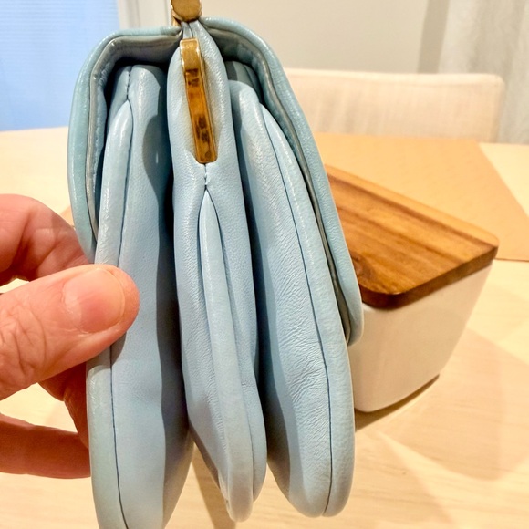 Miu Miu Light Blue Leather Shoulder Bag with Gold Trim - Picture 7 of 11